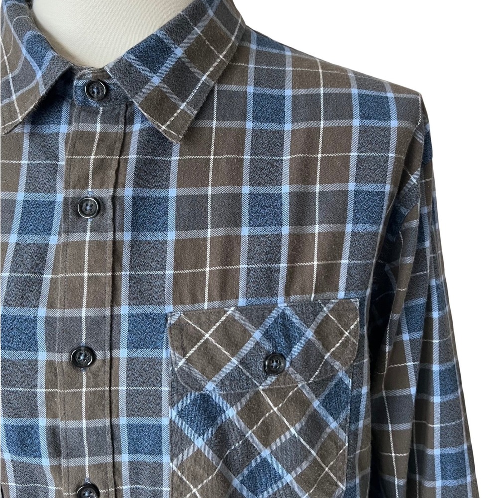 California Shirt Co Mens XL Brown Blue Plaid Flannel Button Down CALH18392LW‎